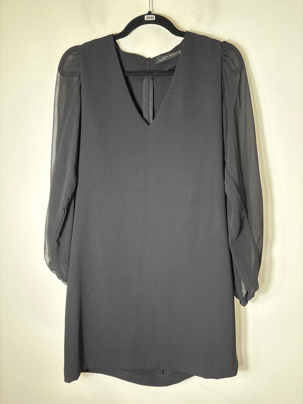 Zara Woman Black Long Sleeve Back Zip Mini Shift Dress Sz S